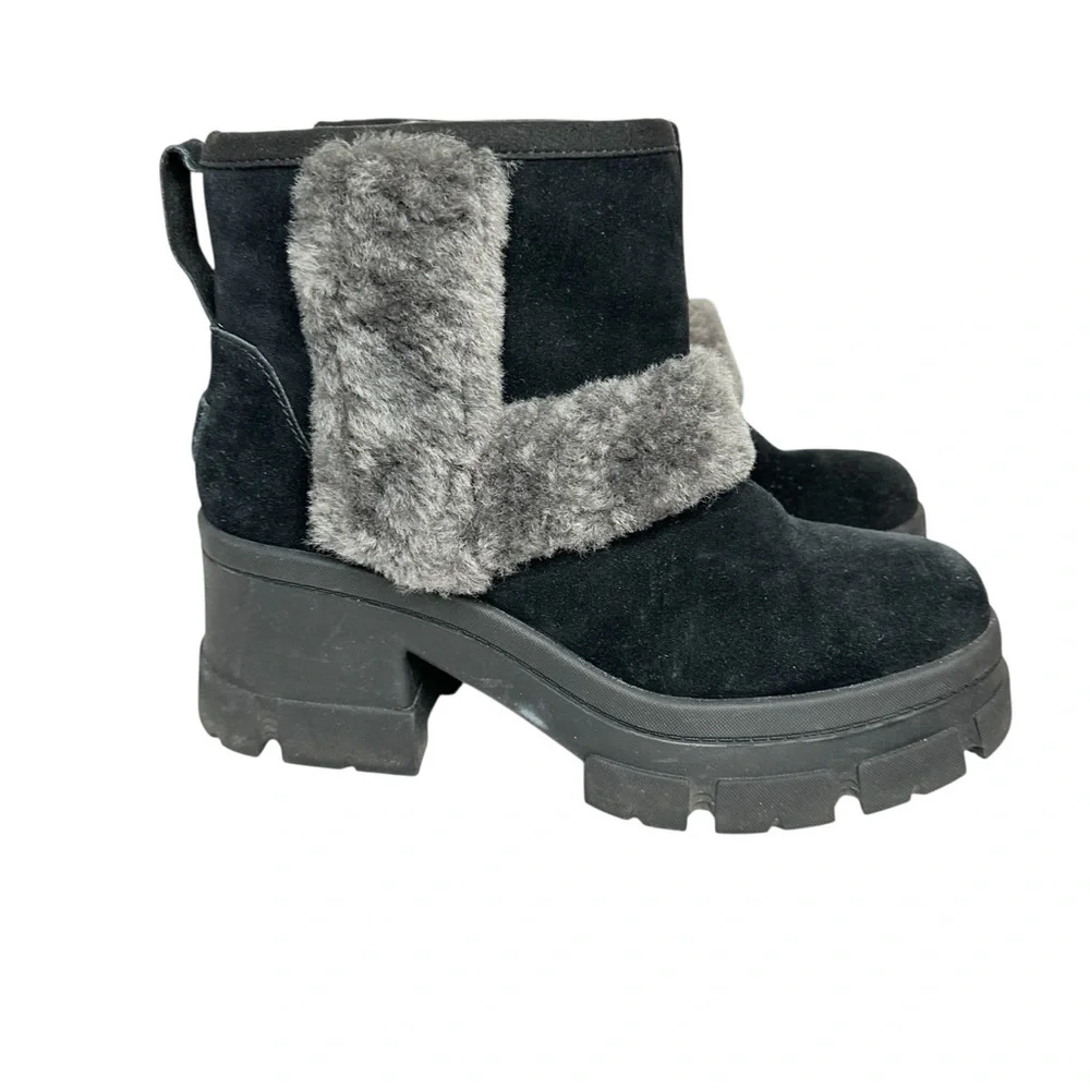 UGG Women's Brooklyn Black Suede Sunburst Platform Ankle Boots. Sz: 10